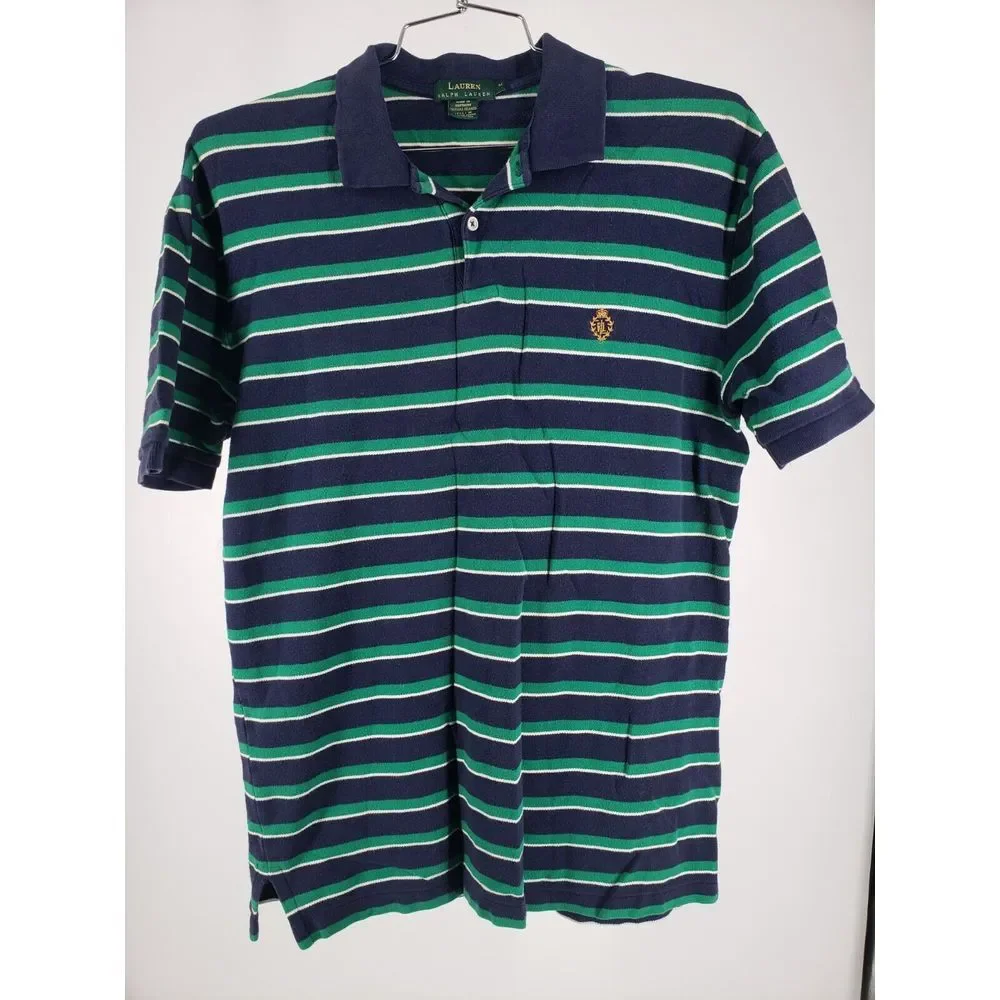 Ralph Lauren Mens Medium Blue Green‎ Polo Stripe Embroidered Crest